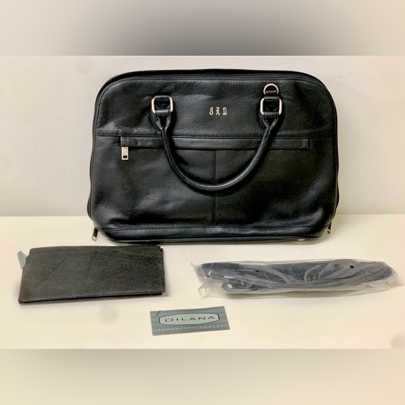 Black Leather Dilana Executive Series Laptop Briefcase Messenger Bag Brand New - Picture 16 of 16